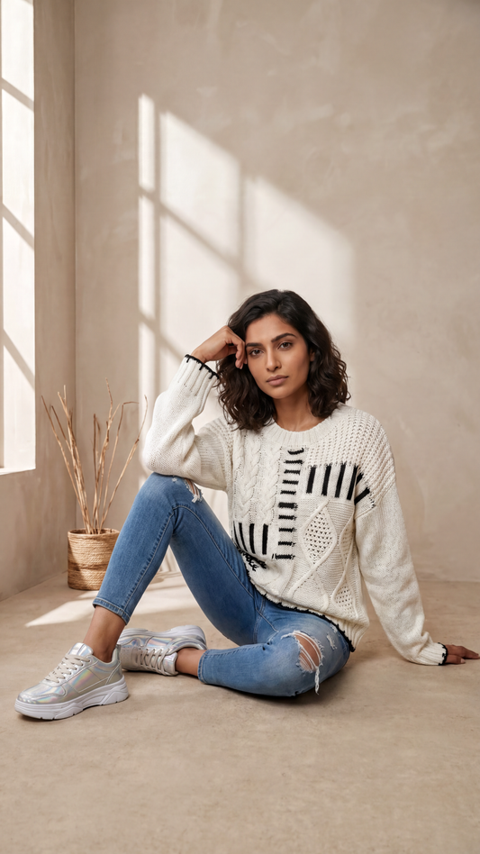 Cable Knit Round Neck Sweater