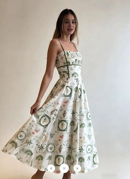 Floral Print A-Line Slip Midi Dress