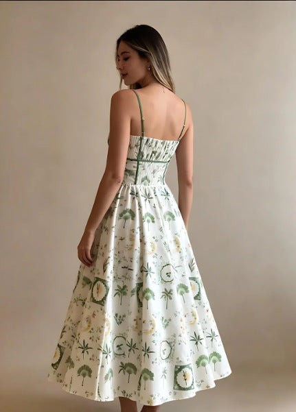 Floral Print A-Line Slip Midi Dress