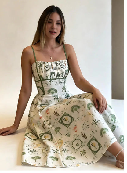Floral Print A-Line Slip Midi Dress