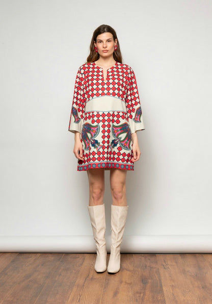 Amara Printed Cotton-Linen Mini Dress