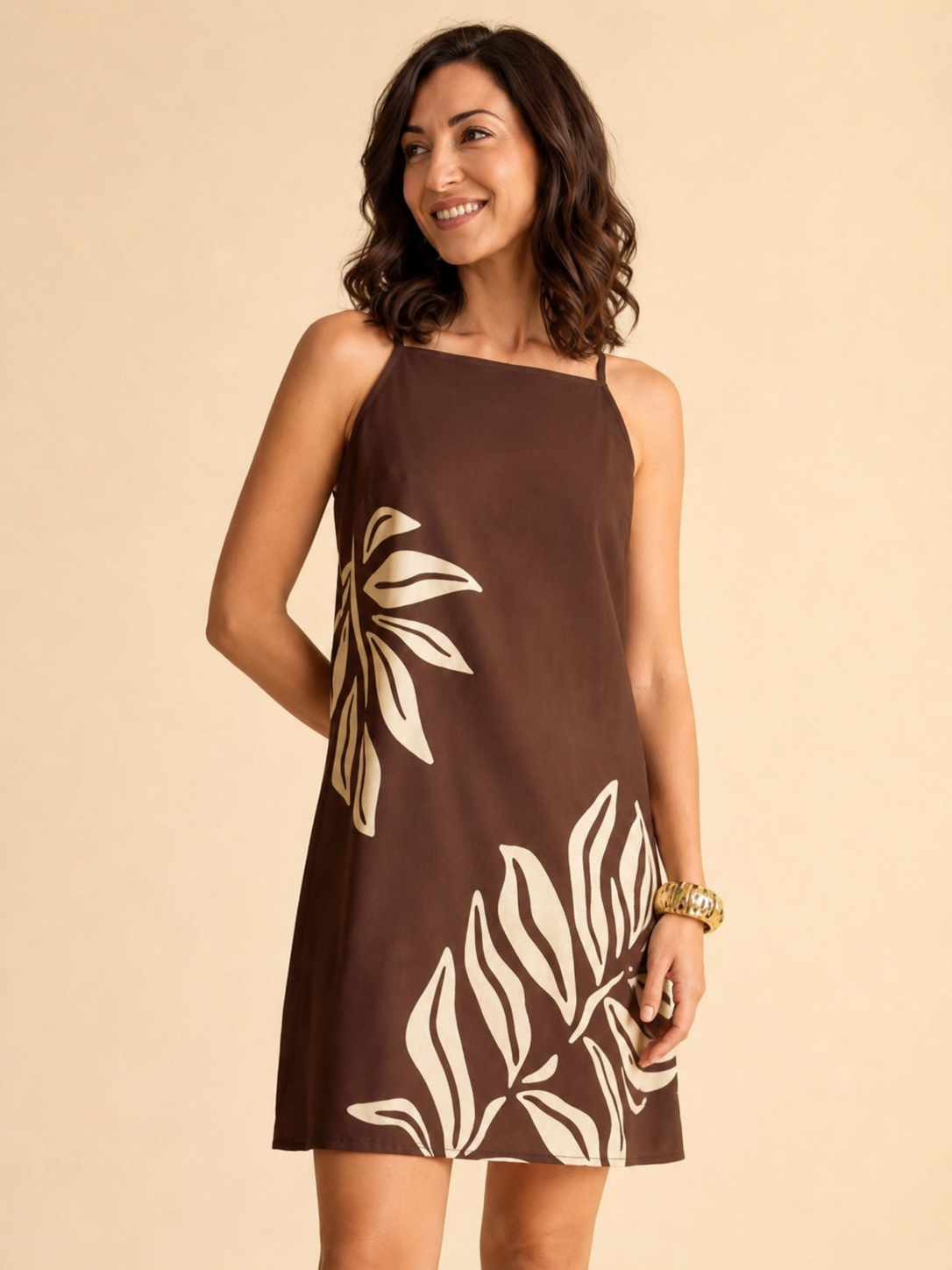 Tropical Print Sleeveless Mini Dress