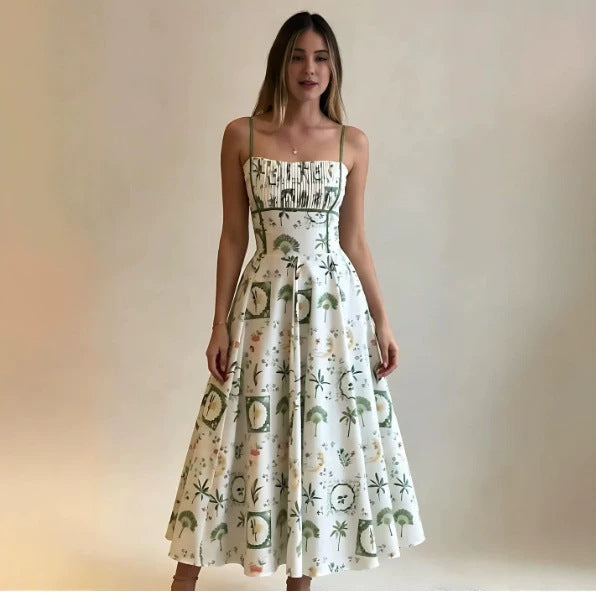Floral Print A-Line Slip Midi Dress