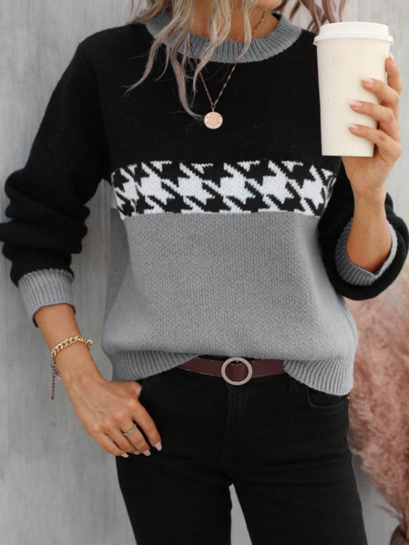 Block Houndstooth Sweater