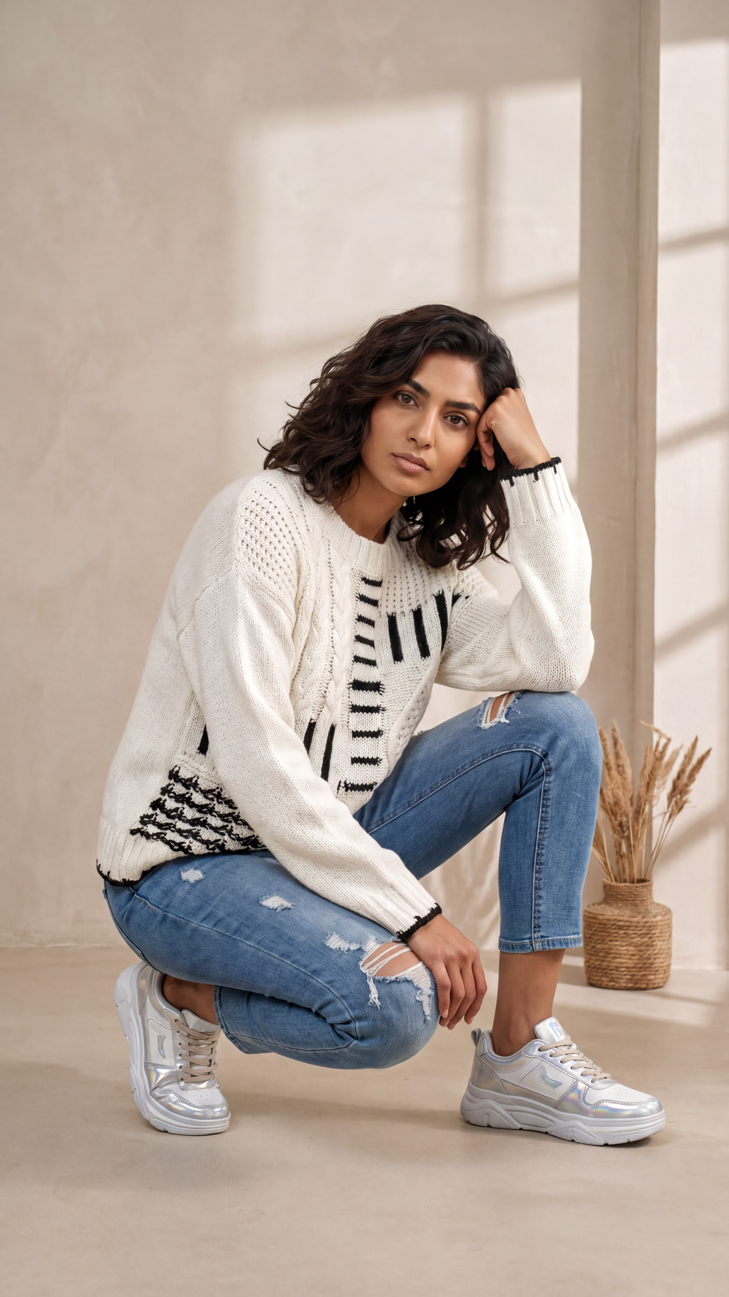 Cable Knit Round Neck Sweater